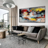 Hand Painted Abstract Canvas Art Wall Art Colorful Modern Over Panoramic Wide Slim Abstract Decoration