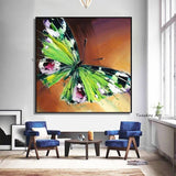 Hand Painted Green Butterfly Paintings Abstract Knife Animal Modern Painting On Canvas Wall Oil Painting