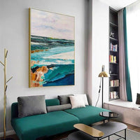 Hand Painted Abstract Modern Sea Wave Oil Painting On Canvas Vertical Art