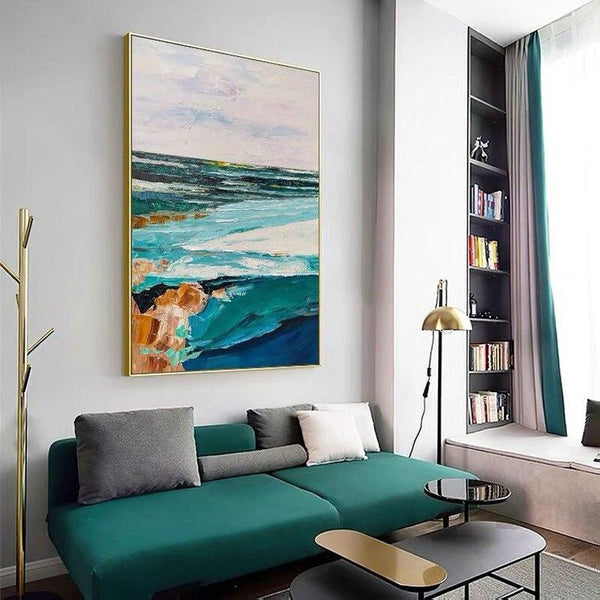 Hand Painted Abstract Modern Sea Wave Oil Painting On Canvas Vertical Art