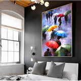 Abstract Hand Painted Oil Painting on Canvas Walking In The Rain Modern