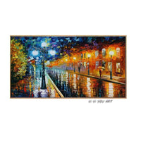 Hand Painted Modern Abstract Knife Painting Town Night Scene Canvas Painting