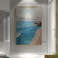 Hand Painted Abstract Contemporary Seascape Wall Art On Canvas Modern Bedroom