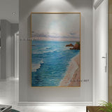 Hand Painted Abstract Contemporary Seascape Wall Art On Canvas Modern Bedroom