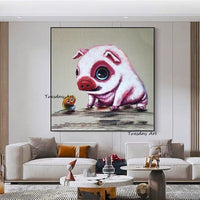 Hand Painted Oil Painting Animal Cute Piglet Abstract On Canvas Painting For Live Room