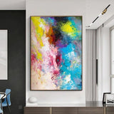 Abstract Simple Color Blue Yellow Pink Canvas Oil Painting Hand Painted Home Office