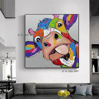 Hand Painted Animals Cow Oil Paintings On Canvas Abstract Modern Pop Art