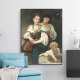 Hand Painted William-Adolphe Bouguereau Classic Family of Three People Abstract Decor