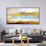 Hand Painted Thick Oil Painting On Canvas Golden Abstract Lake Landscape Wall Art Modern Abstract