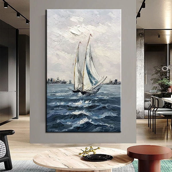 Art Oil Painting Hand Painted Modern Sea View Landscape Abstract Office Wall Canvas Hand Painted Decorative