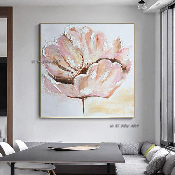 aritist Hand Painted Abstract Pink Flower Hand Painted Thick Textured Flower Painting Decor