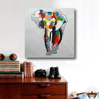 Abstract Modern Wall Decor Colorful Elephant Oil Painting On Canvas Hand Painted Pop Art For Kids Room