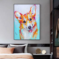 Modern Cool Dog Corgi Animal Hand Painted Canvas Oil Paintings Animal Art Mural