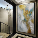 Hand Painted Modern Art Modern Gold and Blue Gray Marble Texture Canvas Painting Room Decor