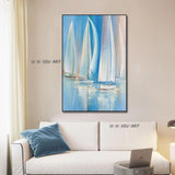 Hand Painted Sailboats Canvas Art Hand Painted Beautiful Abstract Blue Ocean Seascape Oil Paintings