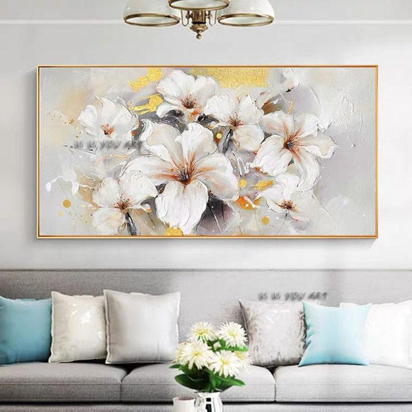 Flower Hand Painted white flower painting Wall Canvas Painting Hand Painted Artwork