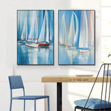 Hand Painted Sailboats Canvas Art Hand Painted Beautiful Abstract Blue Ocean Seascape Oil Paintings