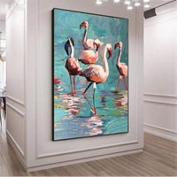 Hand Painted Flamingo Animals Oil Painting Modern Hand Painted For Home As