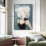Modern Hand Painted Abstract Wall Canvas Art Floral Girl