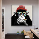 Hand Painted Oil Painting Abstract Gorilla with glasses and smoking On Canvas Wall Art Wall Adornment