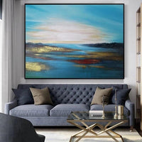 Hand Painted Blue Abstract Oil Painting Landscape Canvas Modernative As