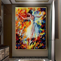 Colorful Ballerina Dancer Oil Painting Hand Painted Textured Knife Ballerina Painting Wall Art Canvas