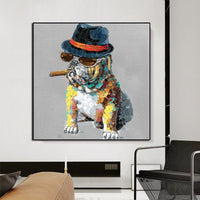 Oil Painting Hand Painted Art Animal Modern Cool Smoking Puppy Abstract Canvass Children's Room Decoration