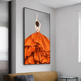 Modern Abstract Hand Painted Noble Orange Dress Woman Canvas Oil Painting Posters Wall Art