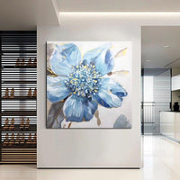 Hand Painted Blue Flower Hand Painted Oil Painting on Canvas The s