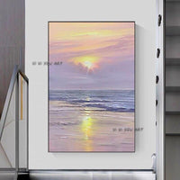 Hand Painted Thick Abstract Seascape Sunset Scenery Heavy Textured 3D Wall Painting Art On Canvas