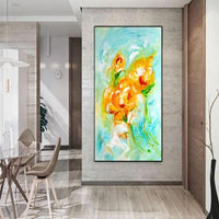 Hand Painted Oil Paintings Impression Yellow Flowers Abstract Decor Canvass