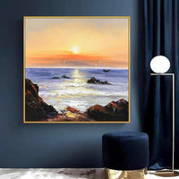 Hand Painted Oil Painting On Canvas Hand Painted Sea Sunrise Painting Wall Art For Home Office Decor Abstract Landscape Painting