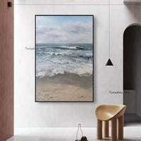 Seascape Hand Painted Abstract Beach Scenery Scandinavian Canvas Painting