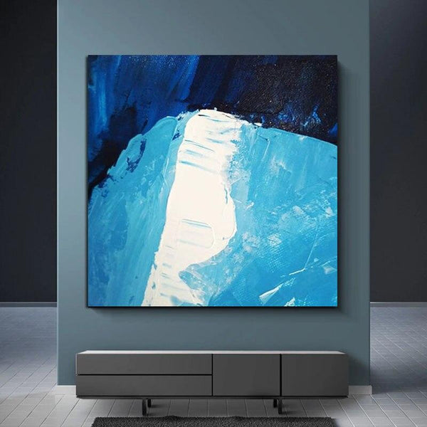 Hand-Painted Hand Painted Oil Painting Modern Simple Blue White Abstracts Home