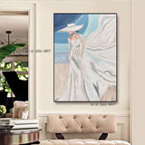 Hand Painted Girl In White Dress With Hood Canvas paintings Decorative Painting