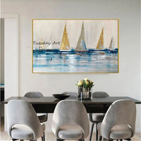 Color Sea Boat Oil Painting On Canvas Abstract Modern Canvas Decor