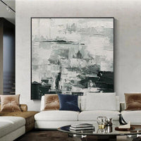 Abstract Oil Painting Hand Painted Black and White Canvas Artwork For Hotel Decor