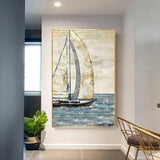 Hand Painted Natural Abstract Boat Landscape Oil Paintings on Canvas Scandinavian Wall Art