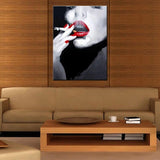 Hand Painted Abstract Black and White Lady Oil Painting Smoking Lady Oil Painting for Wall Decor