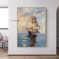 Modern Art Hand Painted boat Sunset Sailboat Landscape Painting Porch Hallway picture