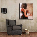 Hand Painted Impression People Oil Painting Playing the Violin Woman Abstract Canvas