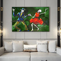 Hand Painted Holiday dancing joyful couple Skeleton Mexico Day of the Dead Wall Art