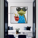 Modern Frog Wearing Glasses Cartoon Animal Hand Painted Wall Art Canvas Painting Hand Painted