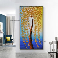 Hand Painted Abstract Wall Art Beautiful Flowers Tree Minimalist Modern On Canvas Decorative For Living