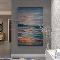 Hand Painted Abstract Seascape Minimalist Wall Art On Canvas Modern Bedroom