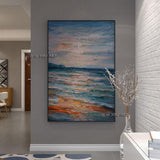 Hand Painted Abstract Seascape Minimalist Wall Art On Canvas Modern Bedroom