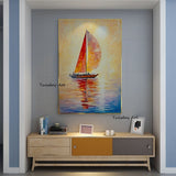 Hand Painted Oil Paintings Seascape Sailboat Abstract on Canvas Wall Art Modern Decor