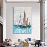 handmade Abstract Gold Foil sailboats Landscape Oil Painting on canvas Painting