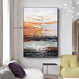 Hand Painted Contemporary Lake Landscape Abstract Minimalist Modern On Canvas Wall Art Decorative