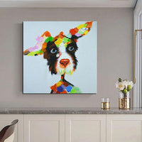 Hand Painted Cartoon Animal Oil Painting on Canvas Abstract Cartoon Dog Canvas Painting for